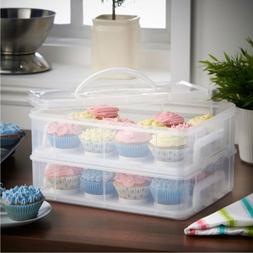 2 Tier Locking 24 Cupcake Holder Caddy & Cake Carrier Contai