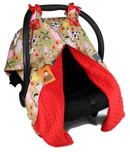 Dear Baby Gear Baby Car Seat Canopy, Tan Farm Life Animals a