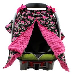 Dear Baby Gear Carseat Canopy, Vintage Floral Hot Pink on Bl