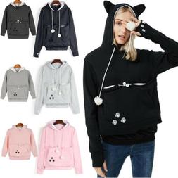 Family Unisex Pet Cat Ear Big Kangaroo Pouch Hoodie  Holder 