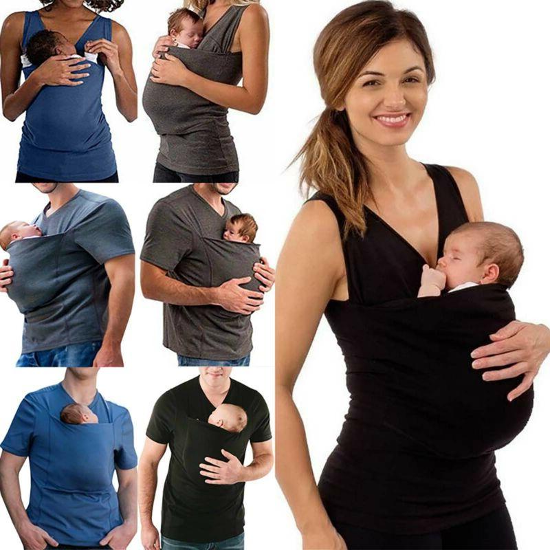 Baby Carrier Kangaroo Big Pocket Vest T-Shirt Women Men Base