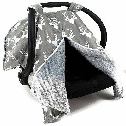 Dear Baby Gear Carseat Canopy, Antlers on Grey, Grey Minky