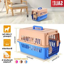 Portable Cat Dog Plastic Carrier with Steel Door Crate Cage 