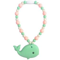 Nummy Beads Rose/Pearl Mint Whale Teether Toy Attaches to Ba